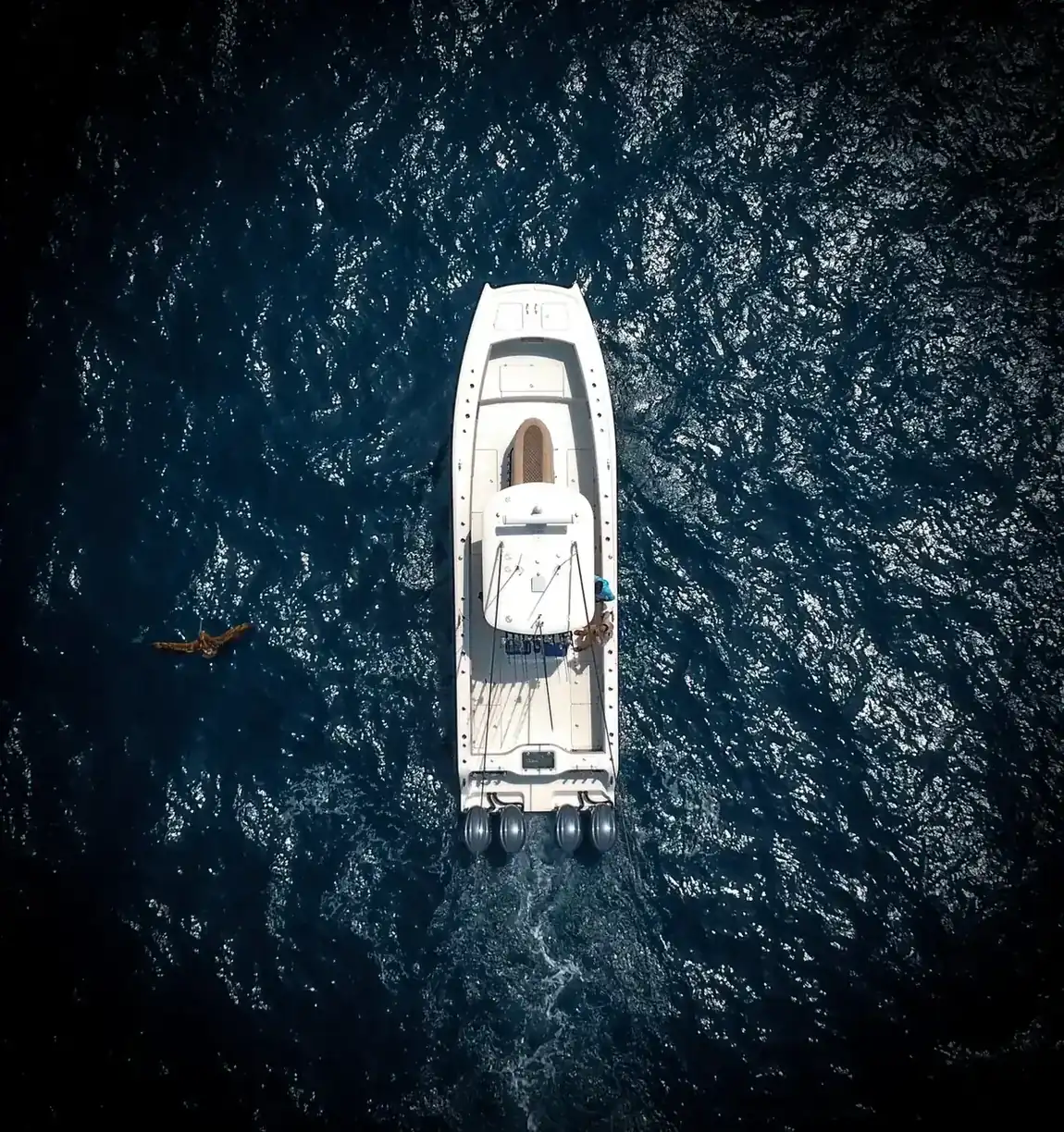 Aerial view of a center console offshore of Los Cabos