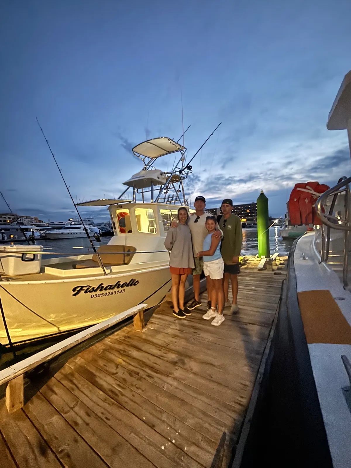 Guests on the dock with Fishaholic, Cabo San Lucas Marina