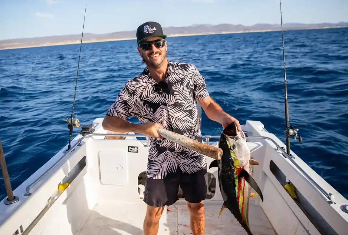 Angler with a yellowfin tuna off Los Cabos