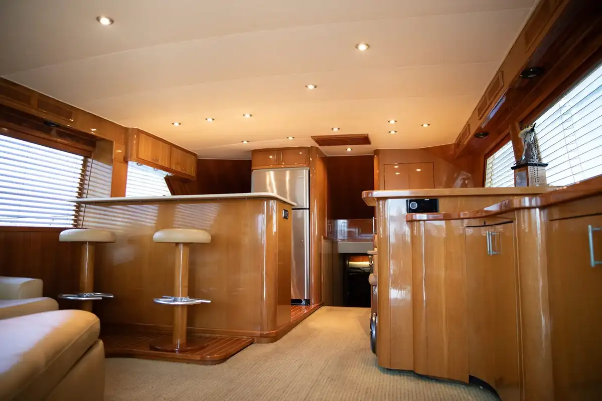Air-conditioned salon aboard a Los Cabos sportfishing yacht